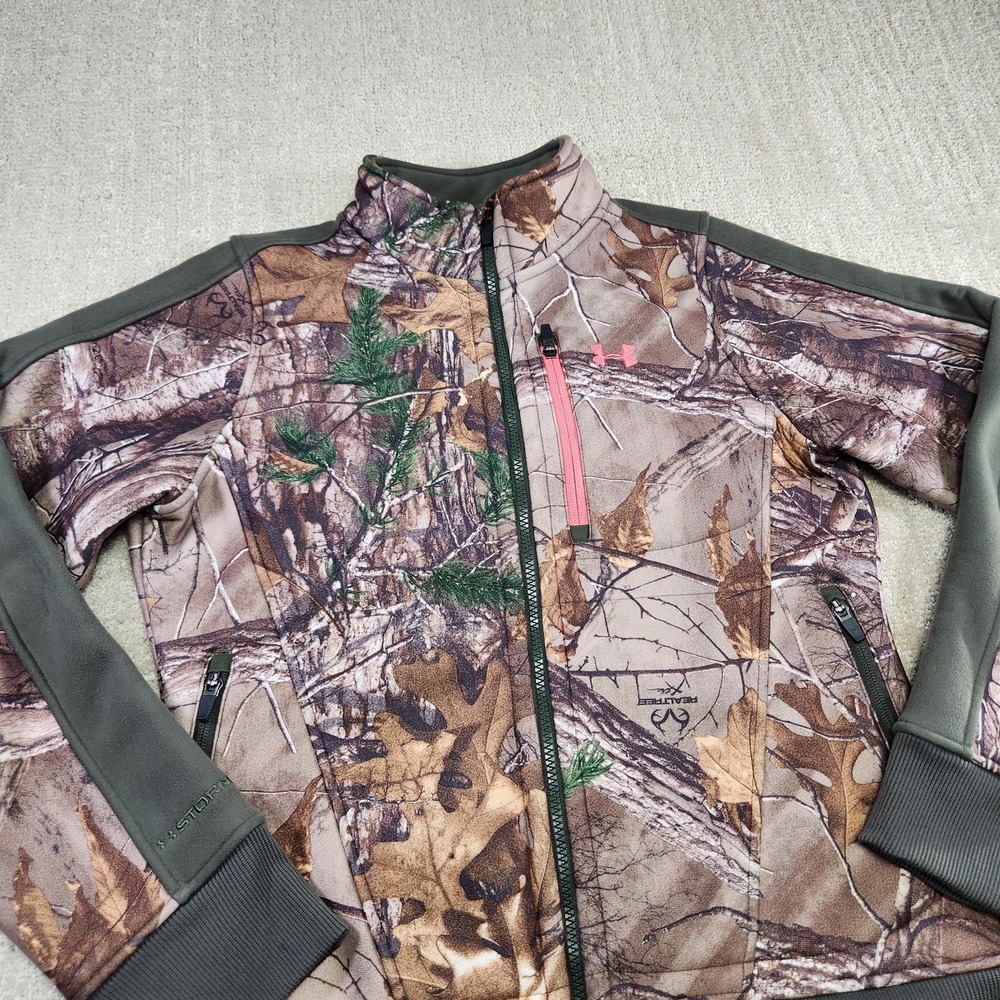 Under Armour Camo Jacket Women Medium Storm Fleece Hunting Realtree Xtra FullZip